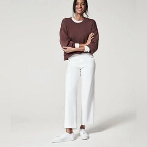 Spanx Stretch Twill Cropped Wide Leg Pull On Pant White Size XL